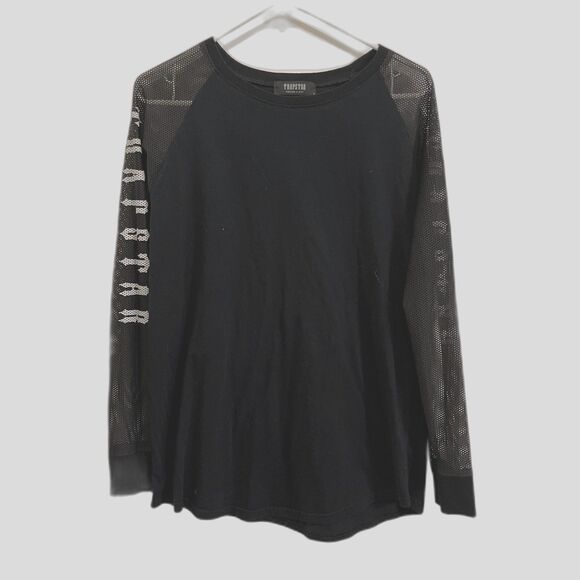 TRAPSTAR Black Mesh Sleeve Gothic Emo Shirt Tee Top Women's Size Small - Picture 1 of 11